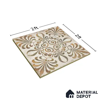 Gold Moroccan Floor & Wall Tile TL 06853 Lustra Pinewood Essence 2 ft x 2 ft Vitrified Carving Matte Finish - 9 mm | Suitable for Kitchen, Bathroom, Dining Area | Please Expect a Slight Variation of Pattern