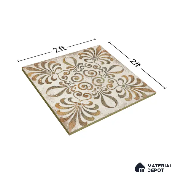 Gold Moroccan Floor & Wall Tile TL 06853 Lustra Pinewood Essence 2 ft x 2 ft Vitrified Carving Matte Finish - 9 mm | Suitable for Kitchen, Bathroom, Dining Area | Please Expect a Slight Variation of Pattern