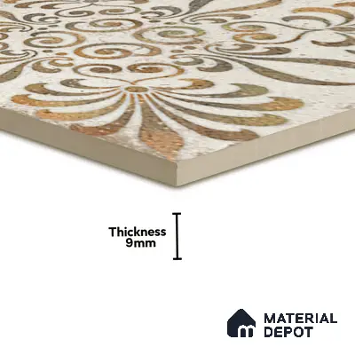 Gold Moroccan Floor & Wall Tile TL 06853 Lustra Pinewood Essence 2 ft x 2 ft Vitrified Carving Matte Finish - 9 mm | Suitable for Kitchen, Bathroom, Dining Area | Please Expect a Slight Variation of Pattern