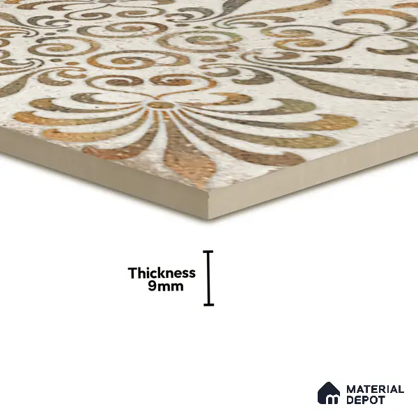 Gold Moroccan Floor & Wall Tile TL 06853 Lustra Pinewood Essence 2 ft x 2 ft Vitrified Carving Matte Finish - 9 mm | Suitable for Kitchen, Bathroom, Dining Area | Please Expect a Slight Variation of Pattern