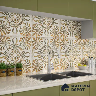 Gold Moroccan Floor & Wall Tile TL 06853 Lustra Pinewood Essence 2 ft x 2 ft Vitrified Carving Matte Finish - 9 mm | Suitable for Kitchen, Bathroom, Dining Area | Please Expect a Slight Variation of Pattern