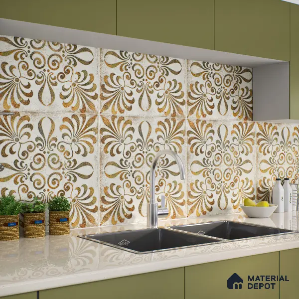 Gold Moroccan Floor & Wall Tile TL 06853 Lustra Pinewood Essence 2 ft x 2 ft Vitrified Carving Matte Finish - 9 mm | Suitable for Kitchen, Bathroom, Dining Area | Please Expect a Slight Variation of Pattern