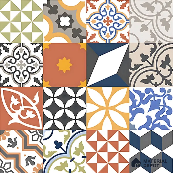 Moroccan Floor & Wall Tile TL 04670 B Florencia Warm Deco 2 ft x 2 ft -  Porcelain Matte Finish 8 mm | Suitable for Kitchen, Bathroom, Dining Area | Please Expect a Slight Variation of Pattern