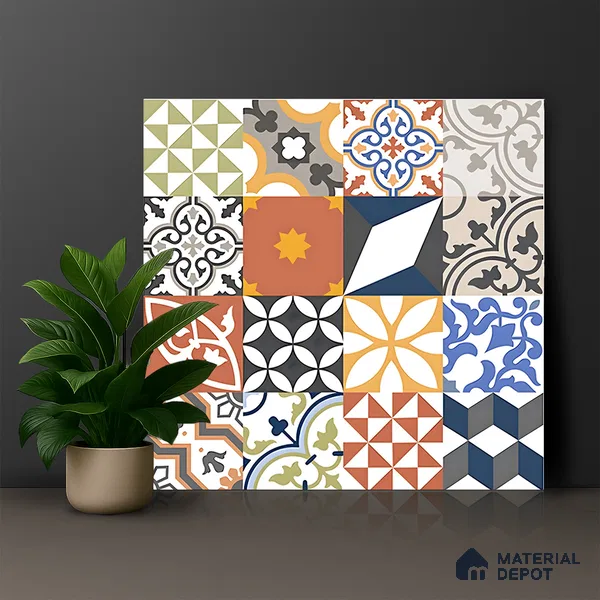 Moroccan Floor & Wall Tile TL 04670 B Florencia Warm Deco 2 ft x 2 ft -  Porcelain Matte Finish 8 mm | Suitable for Kitchen, Bathroom, Dining Area | Please Expect a Slight Variation of Pattern