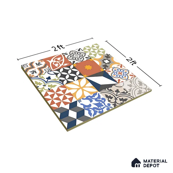 Moroccan Floor & Wall Tile TL 04670 B Florencia Warm Deco 2 ft x 2 ft -  Porcelain Matte Finish 8 mm | Suitable for Kitchen, Bathroom, Dining Area | Please Expect a Slight Variation of Pattern