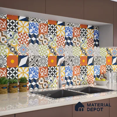 Moroccan Floor & Wall Tile TL 04670 B Florencia Warm Deco 2 ft x 2 ft -  Porcelain Matte Finish 8 mm | Suitable for Kitchen, Bathroom, Dining Area | Please Expect a Slight Variation of Pattern