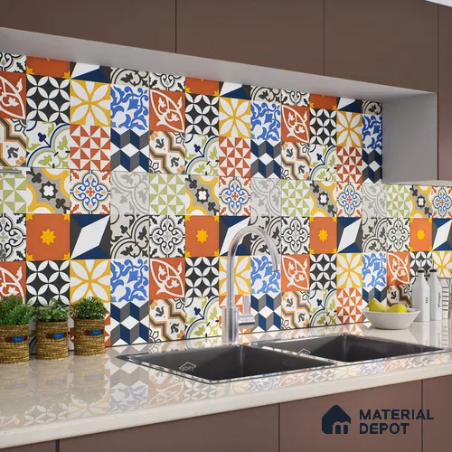 Moroccan Floor & Wall Tile TL 04670 B Florencia Warm Deco 2 ft x 2 ft -  Porcelain Matte Finish 8 mm | Suitable For Kitchen, Balcony, Dining Area | Please Expect a Slight Variation of Pattern