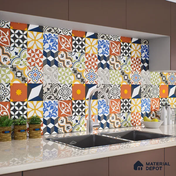 Moroccan Floor & Wall Tile TL 04670 B Florencia Warm Deco 2 ft x 2 ft -  Porcelain Matte Finish 8 mm | Suitable for Kitchen, Bathroom, Dining Area | Please Expect a Slight Variation of Pattern