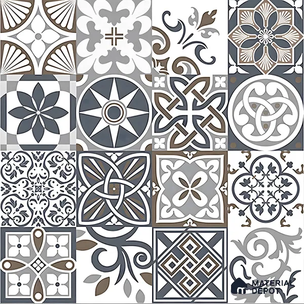 Moroccan Floor & Wall Tile TL 04670 C Florencia Cold Deco Gray 2 ft x 2 ft -  Porcelain Matte Finish 8 mm | Suitable for Kitchen, Bathroom, Dining Area | Please Expect a Slight Variation of Pattern (Sample)