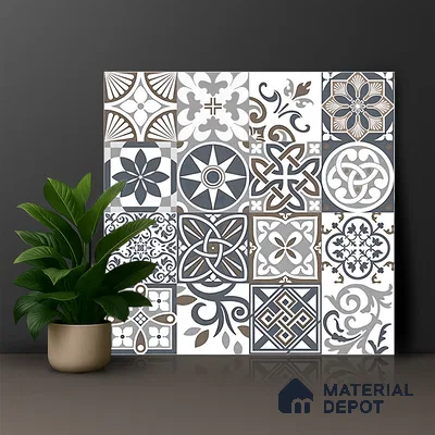 Moroccan Floor & Wall Tile TL 04670 C Florencia Cold Deco Gray 2 ft x 2 ft -  Porcelain Matte Finish 8 mm | Suitable for Kitchen, Bathroom, Dining Area | Please Expect a Slight Variation of Pattern (Sample)