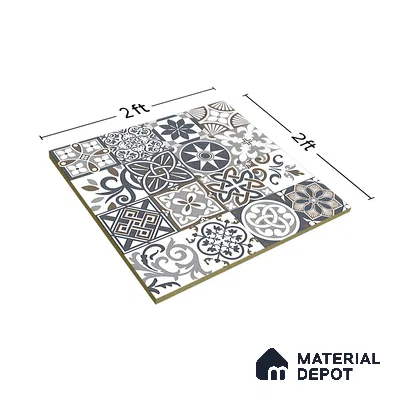 Moroccan Floor & Wall Tile TL 04670 C Florencia Cold Deco Gray 2 ft x 2 ft -  Porcelain Matte Finish 8 mm | Suitable for Kitchen, Bathroom, Dining Area | Please Expect a Slight Variation of Pattern (Sample)