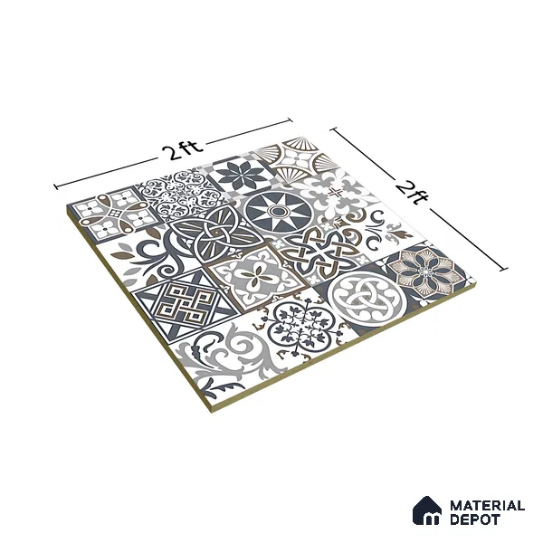 Moroccan Floor & Wall Tile TL 04670 C Florencia Cold Deco Gray 2 ft x 2 ft -  Porcelain Matte Finish 8 mm | Suitable for Kitchen, Bathroom, Dining Area | Please Expect a Slight Variation of Pattern (Sample)