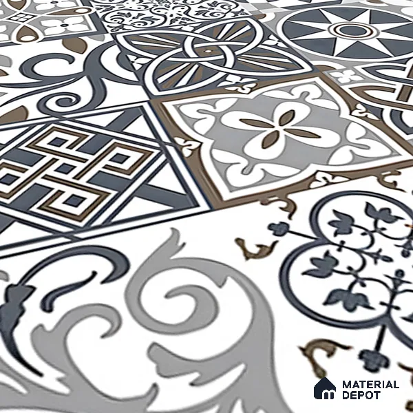 Moroccan Floor & Wall Tile TL 04670 C Florencia Cold Deco Gray 2 ft x 2 ft -  Porcelain Matte Finish 8 mm | Suitable for Kitchen, Bathroom, Dining Area | Please Expect a Slight Variation of Pattern (Sample)