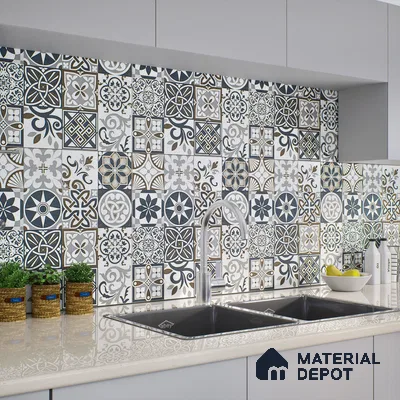 Moroccan Floor & Wall Tile TL 04670 C Florencia Cold Deco Gray 2 ft x 2 ft -  Porcelain Matte Finish 8 mm | Suitable for Kitchen, Bathroom, Dining Area | Please Expect a Slight Variation of Pattern (Sample)