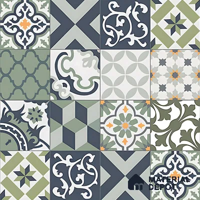 Moroccan Floor & Wall Tile TL 04670 E Florencia Flora Green 2 ft x 2 ft -  Porcelain Matte Finish 8 mm | Suitable for Kitchen, Bathroom, Dining Area | Please Expect a Slight Variation of Pattern
