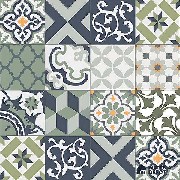 Moroccan Floor & Wall Tile TL 04670 E Florencia Flora Green 2 ft x 2 ft -  Porcelain Matte Finish 8 mm | Suitable for Kitchen, Bathroom, Dining Area | Please Expect a Slight Variation of Pattern