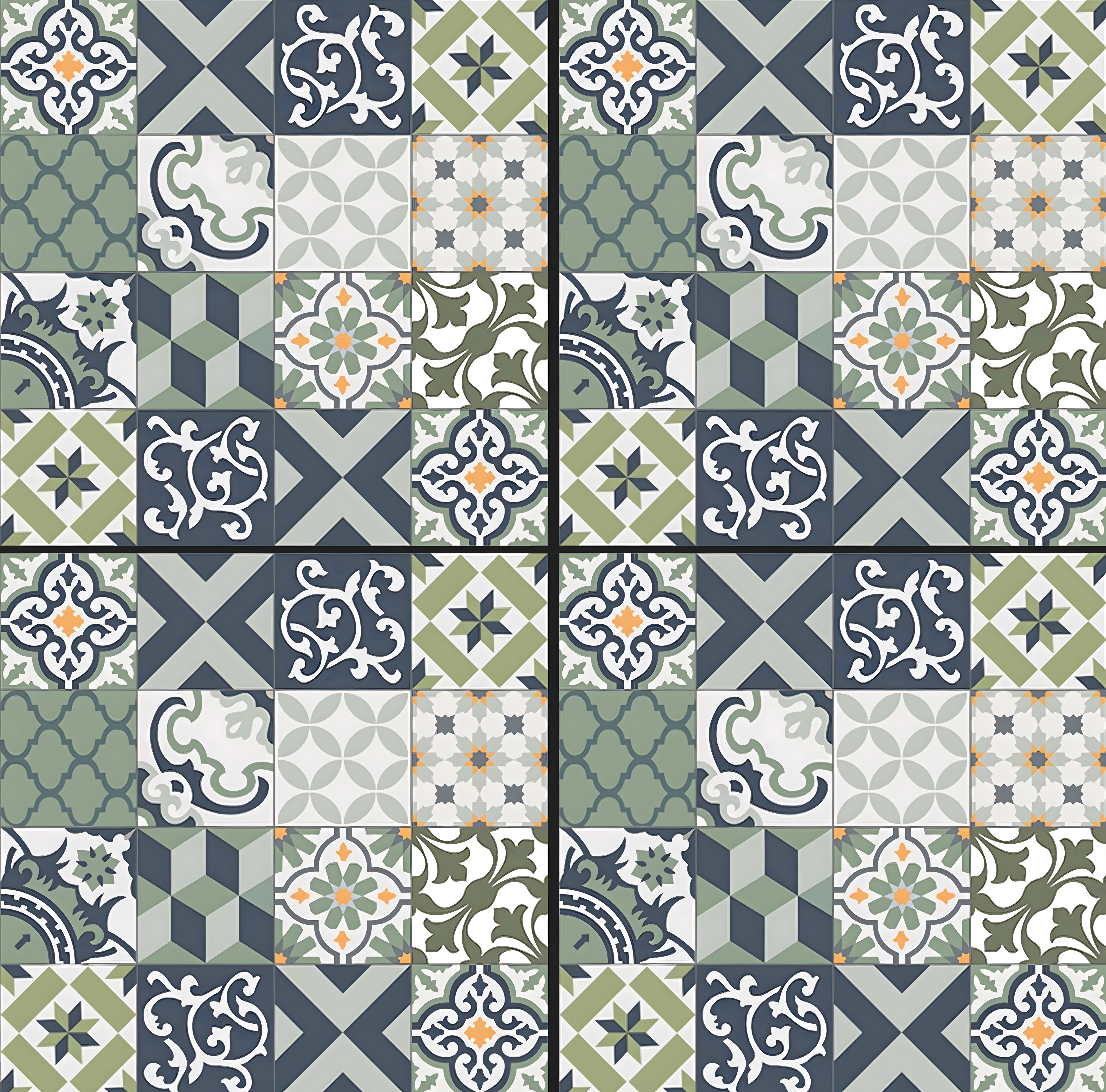 Moroccan Floor & Wall Tile TL 04670 E Florencia Flora Green 2 ft x 2 ft -  Porcelain Matte Finish 8 mm | Suitable for Kitchen, Bathroom, Dining Area | Please Expect a Slight Variation of Pattern