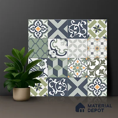 Moroccan Floor & Wall Tile TL 04670 E Florencia Flora Green 2 ft x 2 ft -  Porcelain Matte Finish 8 mm | Suitable for Kitchen, Bathroom, Dining Area | Please Expect a Slight Variation of Pattern