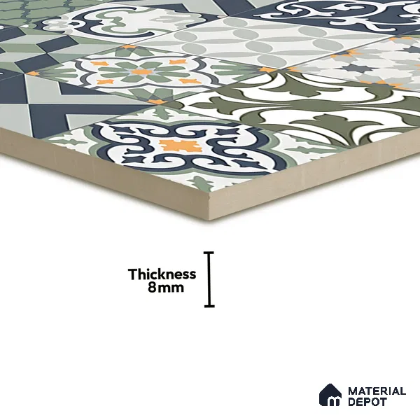 Moroccan Floor & Wall Tile TL 04670 E Florencia Flora Green 2 ft x 2 ft -  Porcelain Matte Finish 8 mm | Suitable for Kitchen, Bathroom, Dining Area | Please Expect a Slight Variation of Pattern