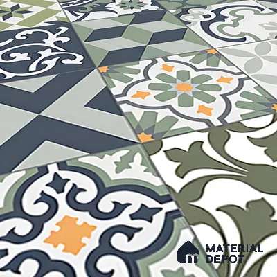 Moroccan Floor & Wall Tile TL 04670 E Florencia Flora Green 2 ft x 2 ft -  Porcelain Matte Finish 8 mm | Suitable for Kitchen, Bathroom, Dining Area | Please Expect a Slight Variation of Pattern