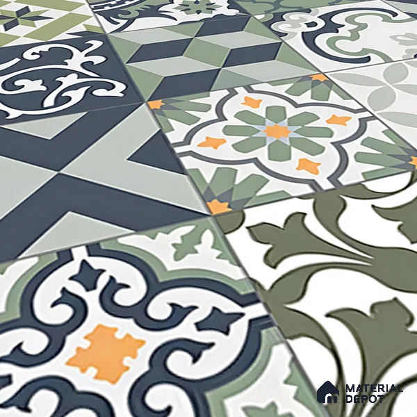 Moroccan Floor & Wall Tile TL 04670 E Florencia Flora Green 2 ft x 2 ft -  Porcelain Matte Finish 8 mm | Suitable for Kitchen, Bathroom, Dining Area | Please Expect a Slight Variation of Pattern