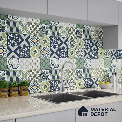 Moroccan Floor & Wall Tile TL 04670 E Florencia Flora Green 2 ft x 2 ft -  Porcelain Matte Finish 8 mm | Suitable for Kitchen, Bathroom, Dining Area | Please Expect a Slight Variation of Pattern