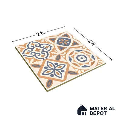 Moroccan Floor & Wall Tile TL 04670 F Florencia Soumaya Orange 2 ft x 2 ft -  Porcelain Matte Finish 8 mm | Suitable for Kitchen, Bathroom, Dining Area | Please Expect a Slight Variation of Pattern