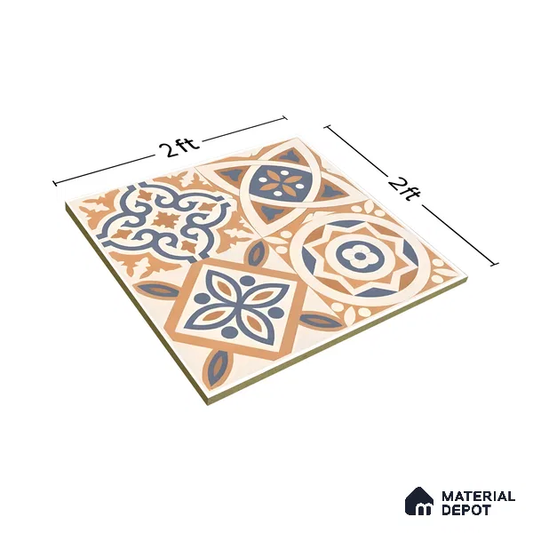 Moroccan Floor & Wall Tile TL 04670 F Florencia Soumaya Orange 2 ft x 2 ft -  Porcelain Matte Finish 8 mm | Suitable for Kitchen, Bathroom, Dining Area | Please Expect a Slight Variation of Pattern