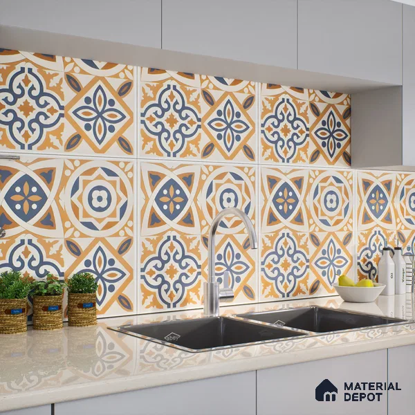 Moroccan Floor & Wall Tile TL 04670 F Florencia Soumaya Orange 2 ft x 2 ft -  Porcelain Matte Finish 8 mm | Suitable for Kitchen, Bathroom, Dining Area | Please Expect a Slight Variation of Pattern