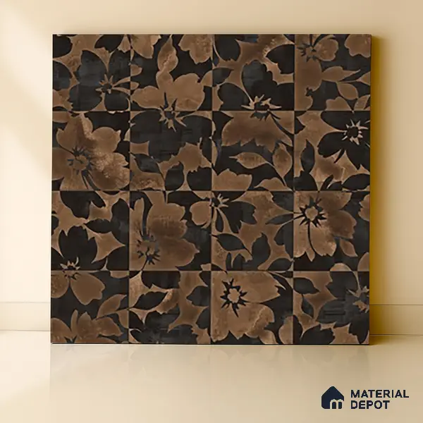Brown Moroccan Floor & Wall Tile TL 06815 Lustra Earthen Streak 2 ft x 2 ft Vitrified Carving Matte Finish - 9 mm | 4 Random Design | Suitable for Kitchen, Bathroom, Dining Area | Please Expect a Slight Variation of Pattern