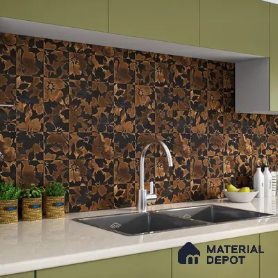 Brown Moroccan Floor & Wall Tile TL 06815 Lustra Earthen Streak 2 ft x 2 ft Vitrified Carving Matte Finish - 9 mm | 4 Random Design | Suitable for Kitchen, Bathroom, Dining Area | Please Expect a Slight Variation of Pattern