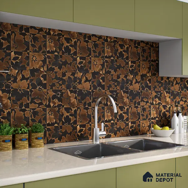 Brown Moroccan Floor & Wall Tile TL 06815 Lustra Earthen Streak 2 ft x 2 ft Vitrified Carving Matte Finish - 9 mm | 4 Random Design | Suitable for Kitchen, Bathroom, Dining Area | Please Expect a Slight Variation of Pattern