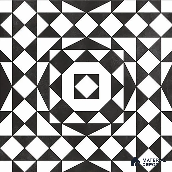 Black Moroccan Floor & Wall Tile TL 06813 Lustra Monochrome Noir Chess 2 ft x 2 ft Vitrified Carving Matte Finish - 9 mm | Suitable for Kitchen, Bathroom, Dining Area | Please Expect a Slight Variation of Pattern
