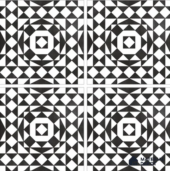Black Moroccan Floor & Wall Tile TL 06813 Lustra Monochrome Noir Chess 2 ft x 2 ft Vitrified Carving Matte Finish - 9 mm | Suitable for Kitchen, Bathroom, Dining Area | Please Expect a Slight Variation of Pattern