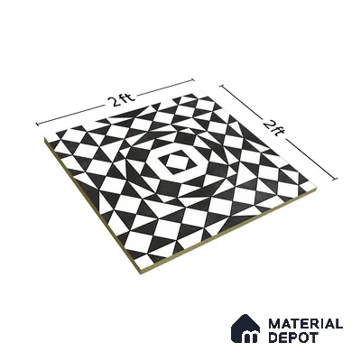 Black Moroccan Floor & Wall Tile TL 06813 Lustra Monochrome Noir Chess 2 ft x 2 ft Vitrified Carving Matte Finish - 9 mm | Suitable for Kitchen, Bathroom, Dining Area | Please Expect a Slight Variation of Pattern