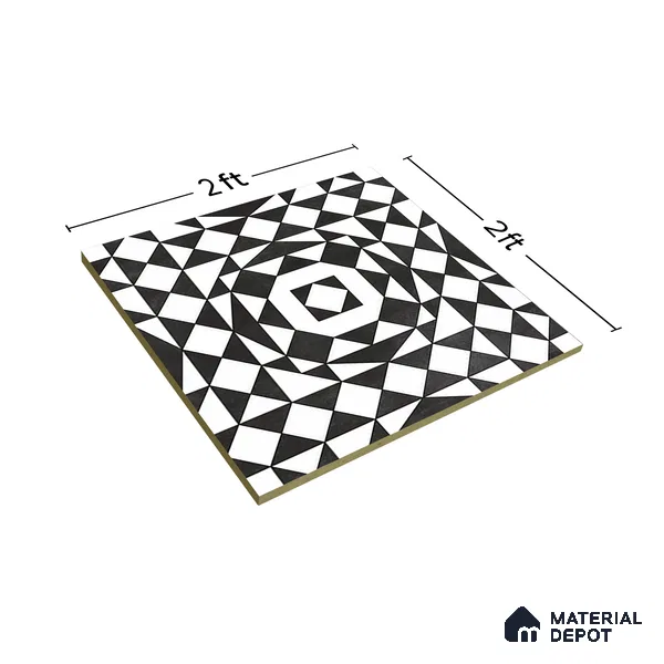 Black Moroccan Floor & Wall Tile TL 06813 Lustra Monochrome Noir Chess 2 ft x 2 ft Vitrified Carving Matte Finish - 9 mm | Suitable for Kitchen, Bathroom, Dining Area | Please Expect a Slight Variation of Pattern