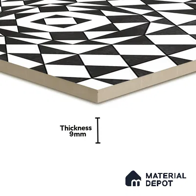 Black Moroccan Floor & Wall Tile TL 06813 Lustra Monochrome Noir Chess 2 ft x 2 ft Vitrified Carving Matte Finish - 9 mm | Suitable for Kitchen, Bathroom, Dining Area | Please Expect a Slight Variation of Pattern