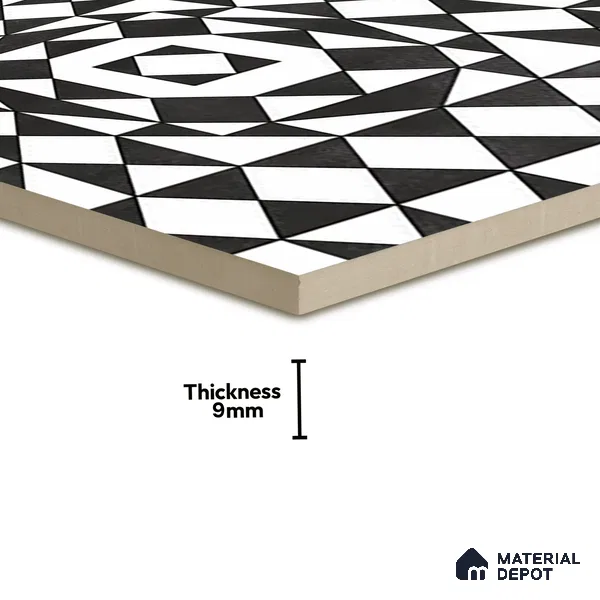Black Moroccan Floor & Wall Tile TL 06813 Lustra Monochrome Noir Chess 2 ft x 2 ft Vitrified Carving Matte Finish - 9 mm | Suitable for Kitchen, Bathroom, Dining Area | Please Expect a Slight Variation of Pattern