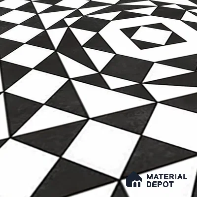 Black Moroccan Floor & Wall Tile TL 06813 Lustra Monochrome Noir Chess 2 ft x 2 ft Vitrified Carving Matte Finish - 9 mm | Suitable for Kitchen, Bathroom, Dining Area | Please Expect a Slight Variation of Pattern
