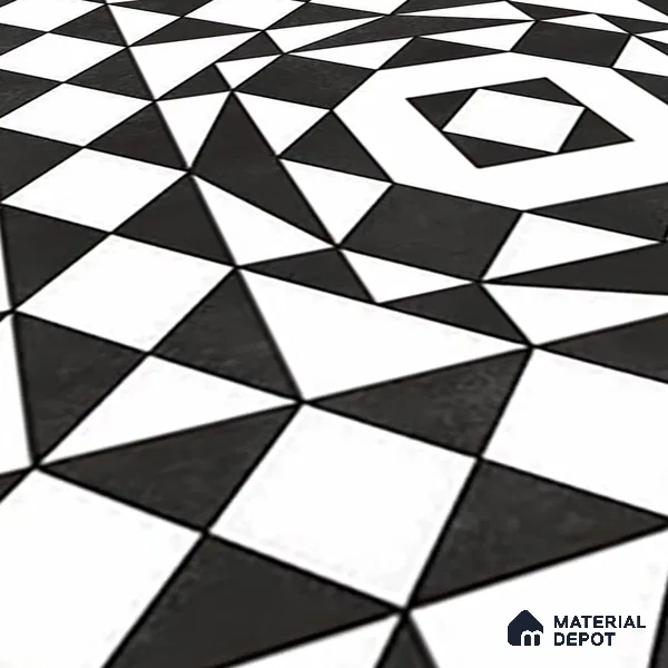 Black Moroccan Floor & Wall Tile TL 06813 Lustra Monochrome Noir Chess 2 ft x 2 ft Vitrified Carving Matte Finish - 9 mm | Suitable for Kitchen, Bathroom, Dining Area | Please Expect a Slight Variation of Pattern