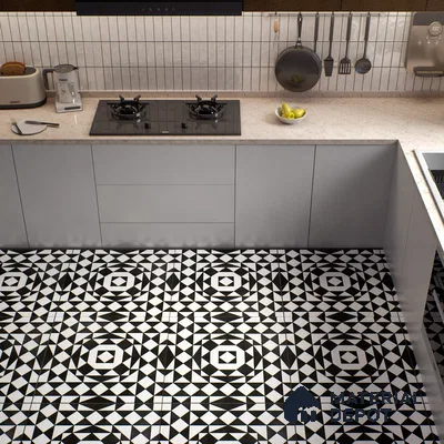 Black Moroccan Floor & Wall Tile TL 06813 Lustra Monochrome Noir Chess 2 ft x 2 ft Vitrified Carving Matte Finish - 9 mm | Suitable for Kitchen, Bathroom, Dining Area | Please Expect a Slight Variation of Pattern
