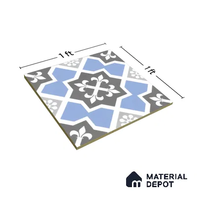 Moroccan Tile TL 04789 Zellige Blue Dallas Multi Colour 1 ft x 1 ft Vitrified Matte Finish - 11 mm | Suitable for Kitchen, Bathroom, Balcony Floor & Wall | Please Expect a Slight Variation of Pattern