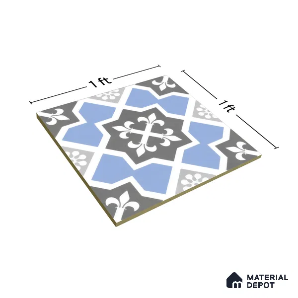 Moroccan Tile TL 04789 Zellige Blue Dallas Multi Colour 1 ft x 1 ft Vitrified Matte Finish - 11 mm | Suitable for Kitchen, Bathroom, Balcony Floor & Wall | Please Expect a Slight Variation of Pattern