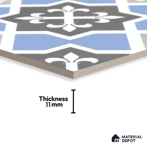 Moroccan Tile TL 04789 Zellige Blue Dallas Multi Colour 1 ft x 1 ft Vitrified Matte Finish - 11 mm | Suitable for Kitchen, Bathroom, Balcony Floor & Wall | Please Expect a Slight Variation of Pattern