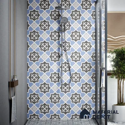Moroccan Tile TL 04789 Zellige Blue Dallas Multi Colour 1 ft x 1 ft Vitrified Matte Finish - 11 mm | Suitable for Kitchen, Bathroom, Balcony Floor & Wall | Please Expect a Slight Variation of Pattern