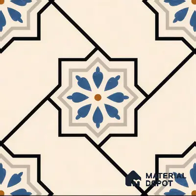 Moroccan Floor & Wall Athangudi Tile TL 04791 Zellige Beige Star Multi Colour 1 ft x 1 ft Vitrified Matte Finish - 11 mm | Suitable for Kitchen, Bathroom, Balcony | Please Expect a Slight Variation of Pattern
