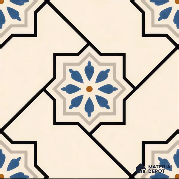 Moroccan Floor & Wall Athangudi Tile TL 04791 Zellige Beige Star Multi Colour 1 ft x 1 ft Vitrified Matte Finish - 11 mm | Suitable for Kitchen, Bathroom, Balcony | Please Expect a Slight Variation of Pattern