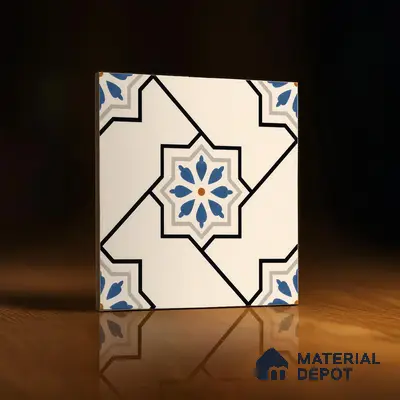 Moroccan Floor & Wall Athangudi Tile TL 04791 Zellige Beige Star Multi Colour 1 ft x 1 ft Vitrified Matte Finish - 11 mm | Suitable for Kitchen, Bathroom, Balcony | Please Expect a Slight Variation of Pattern
