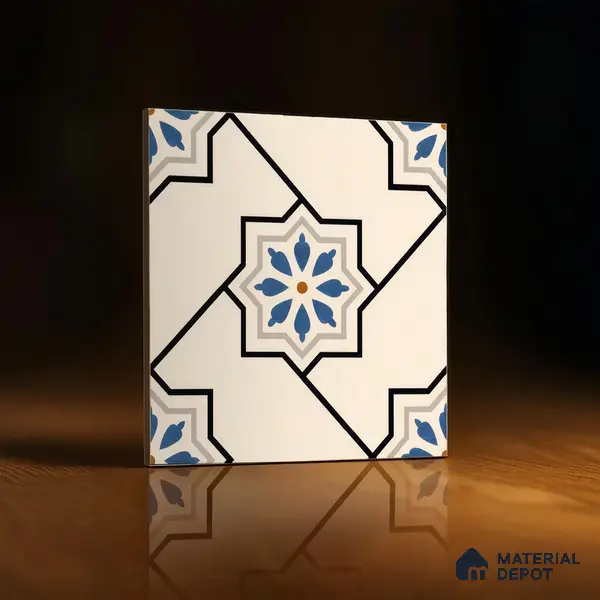 Moroccan Floor & Wall Athangudi Tile TL 04791 Zellige Beige Star Multi Colour 1 ft x 1 ft Vitrified Matte Finish - 11 mm | Suitable for Kitchen, Bathroom, Balcony | Please Expect a Slight Variation of Pattern