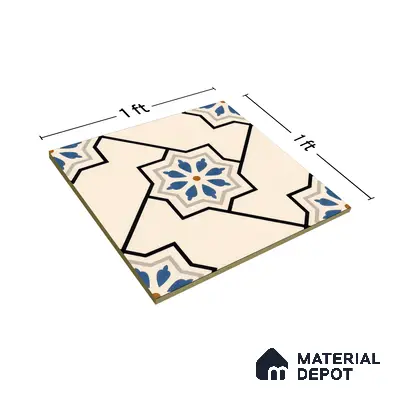 Moroccan Floor & Wall Athangudi Tile TL 04791 Zellige Beige Star Multi Colour 1 ft x 1 ft Vitrified Matte Finish - 11 mm | Suitable for Kitchen, Bathroom, Balcony | Please Expect a Slight Variation of Pattern